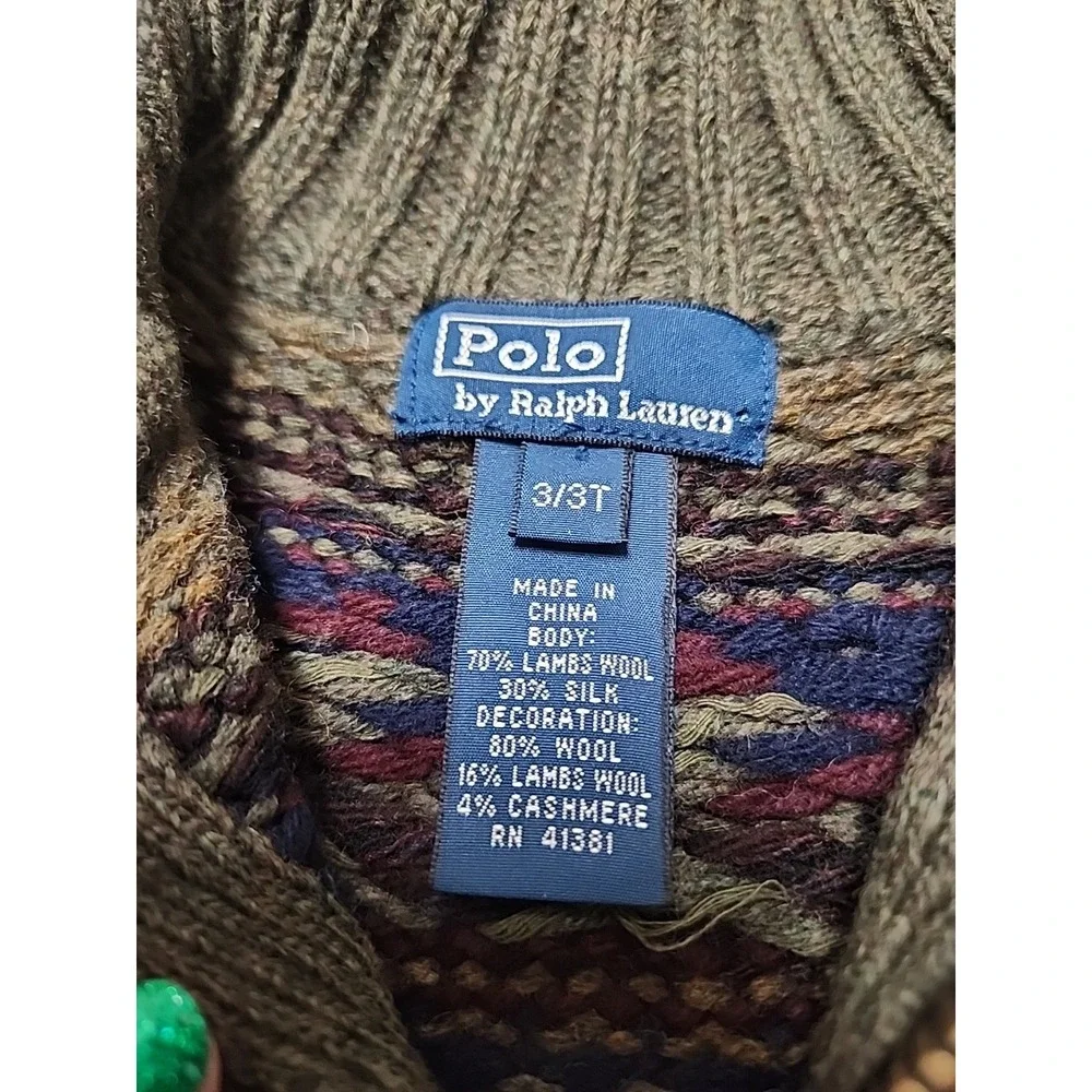 Vintage Toddler Polo Ralph Lauren Lambs Wool Silk Cashmere Sweater Zip Fair Isle